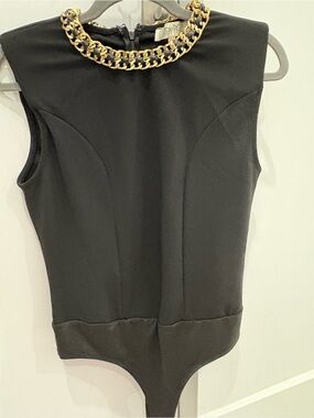 Black Chain-Detail Sleeveless Bodysuit